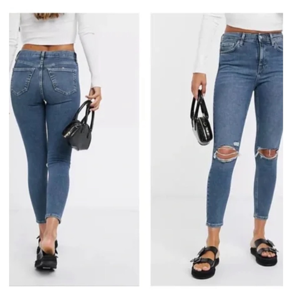 Topshop Jamie Mid Blue Ripped Skinny Jeans